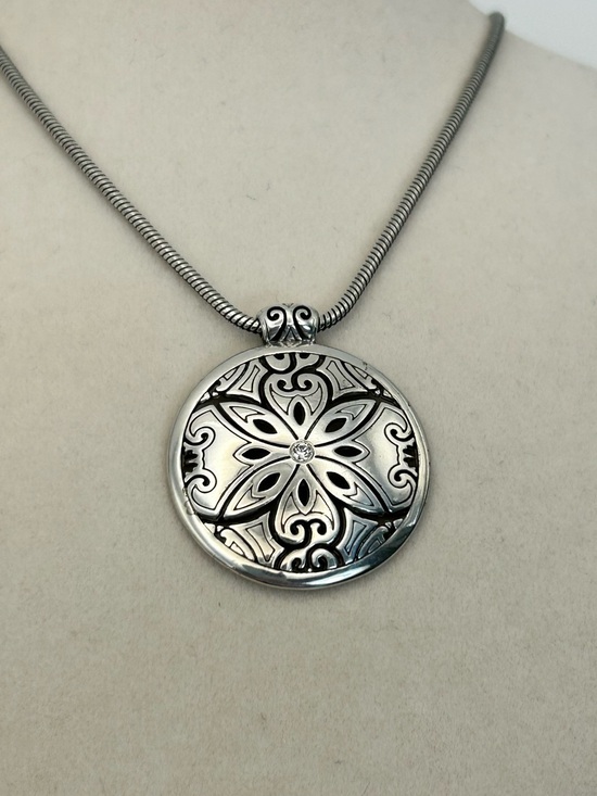 Brighton Jewelry - Brighton Florencia Pendant Necklace 18" Silver Plated Clear Crystal Floral